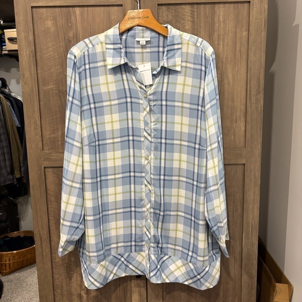 NWOT J Jill 1X Button Down tunic Plaid‎ Long Sleeve Top